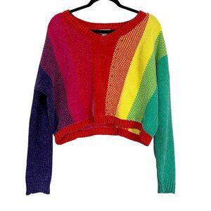 Ten Sixty Sherman Bright Rainbow Stripe Chenille Knit Soft Sweater Medium